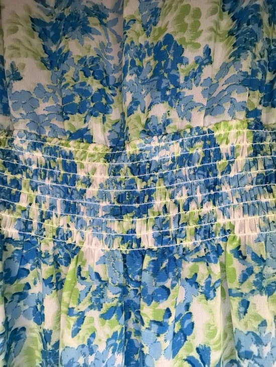 Taylor Blue & Lime Floral Tiered Wrap Midi Dress with Lace Trim —#129 - Picture 5 of 10